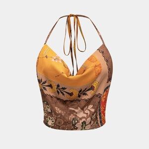 Micas Floral Print Halter Neck Backless Cami Top L 7-36